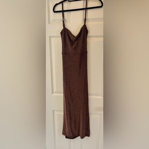 Commense Brown Sparkly Midi Dress Size S